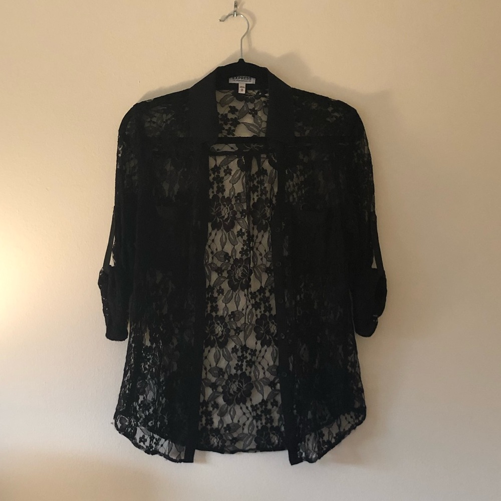 Lace black button up shirt